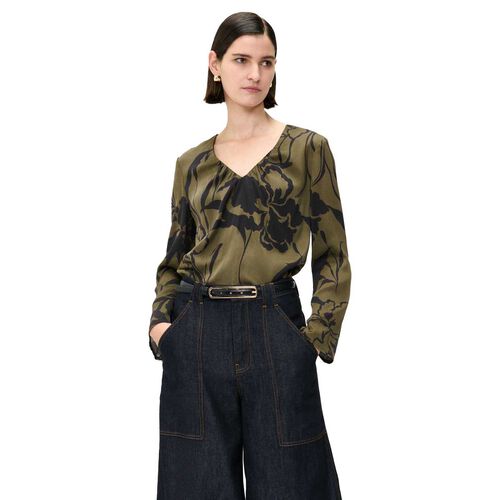 Veronika Maine Olive Lillies Gathered V Neck Top